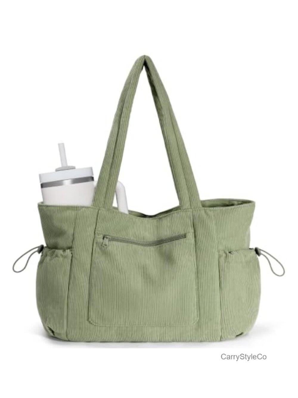 Oversized Corduroy Work Tote Bag with 40oz Cup Holder Laptop Teacher Nurse